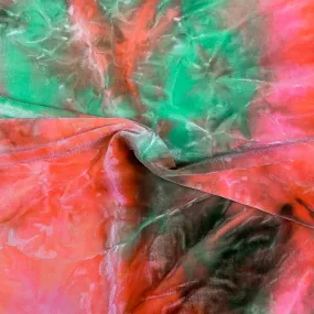 Orange Green Tie Dye Stretch Velvet Fabric