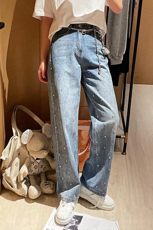 PA001 Rhinestones Denim Jeans