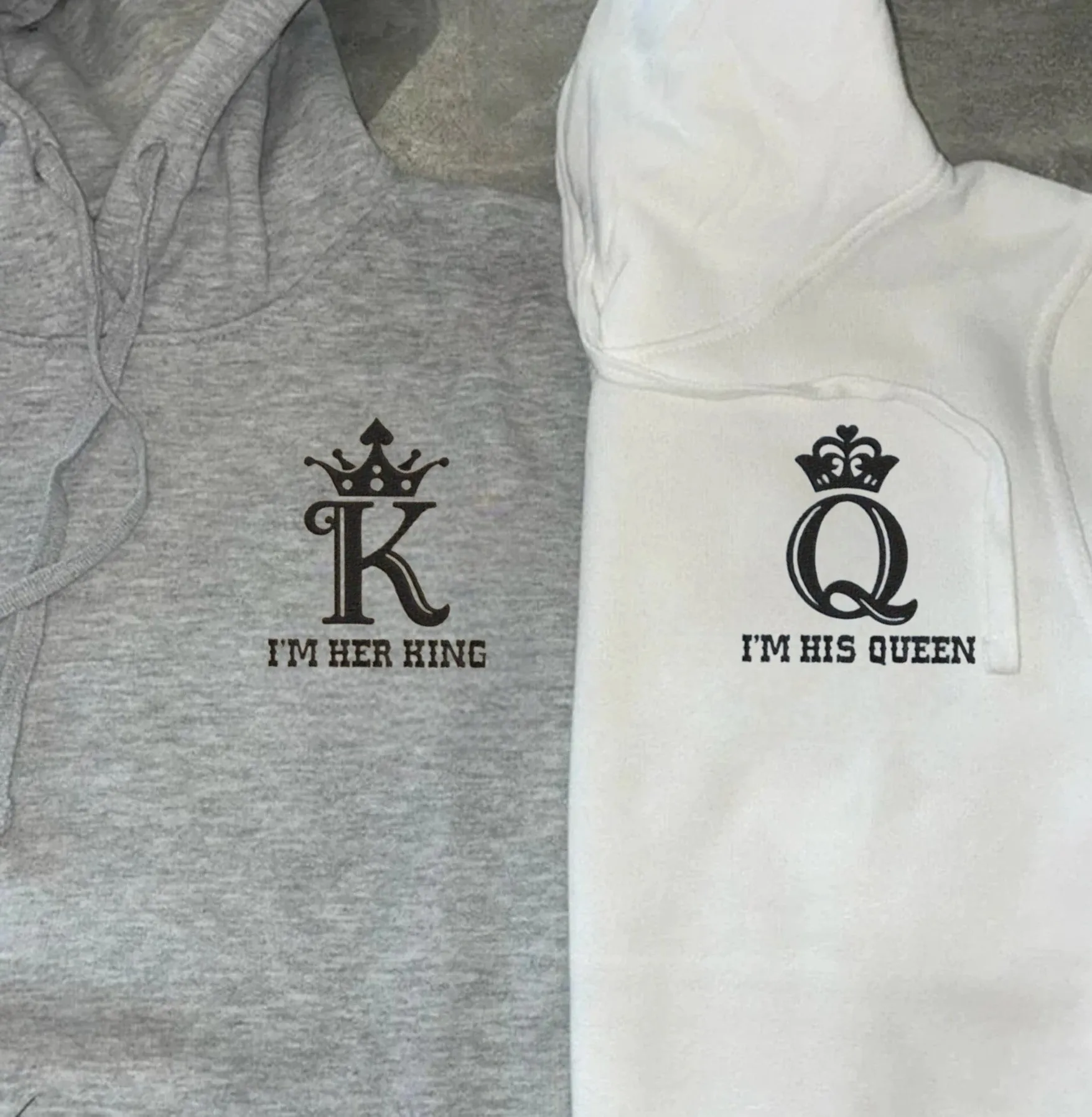 "His Queen & Her King" Couple Sweatshirts - Custom Embroidered Matching Hoodies For Couples