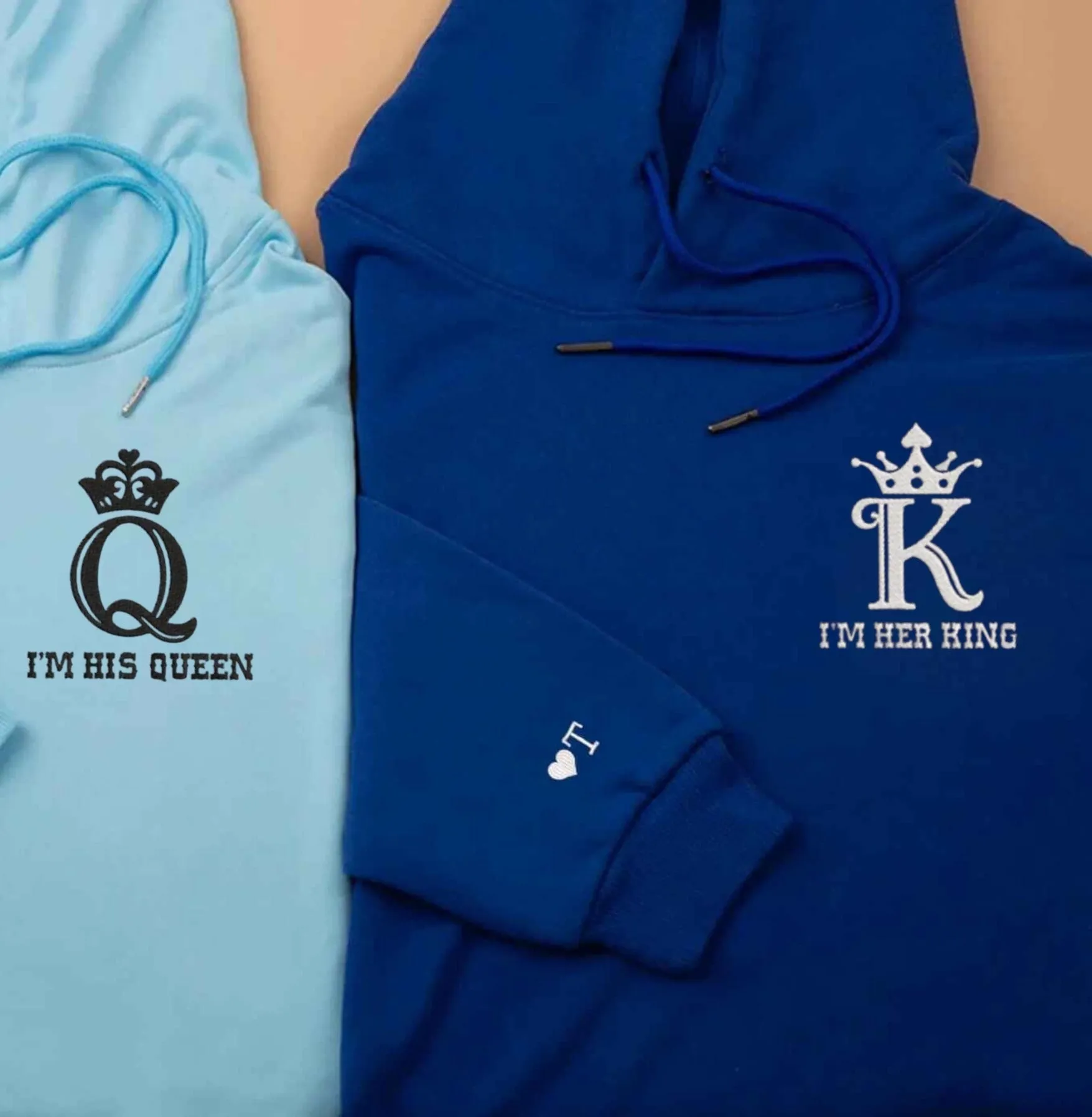 "His Queen & Her King" Couple Sweatshirts - Custom Embroidered Matching Hoodies For Couples