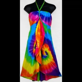 Rainbow Spiral Tie-Dye Cascade Dress