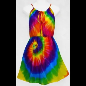 Rainbow Spiral Tie-Dye Drawstring Sarong Dress