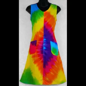 Rainbow Spiral Tie-Dye Tank Dress with Pockets