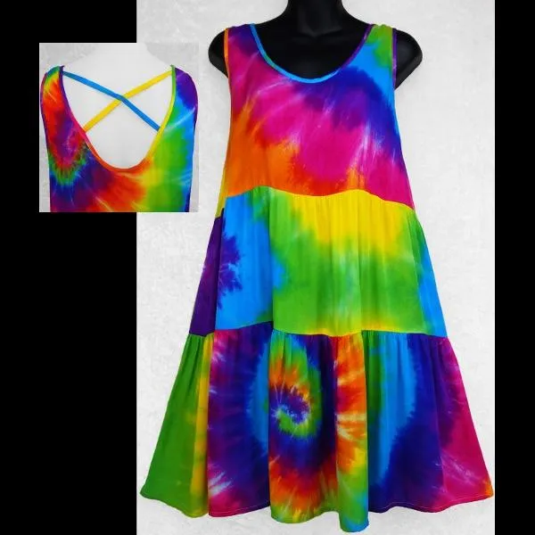 Rainbow Spiral Tie-Dye X-Back Sarong Dress