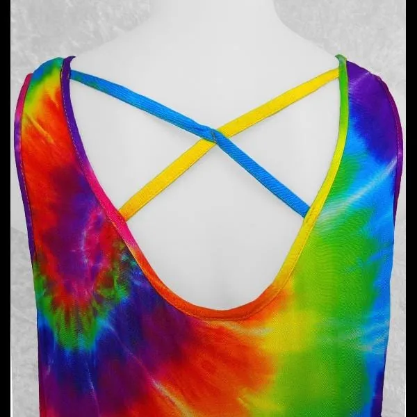 Rainbow Spiral Tie-Dye X-Back Sarong Dress