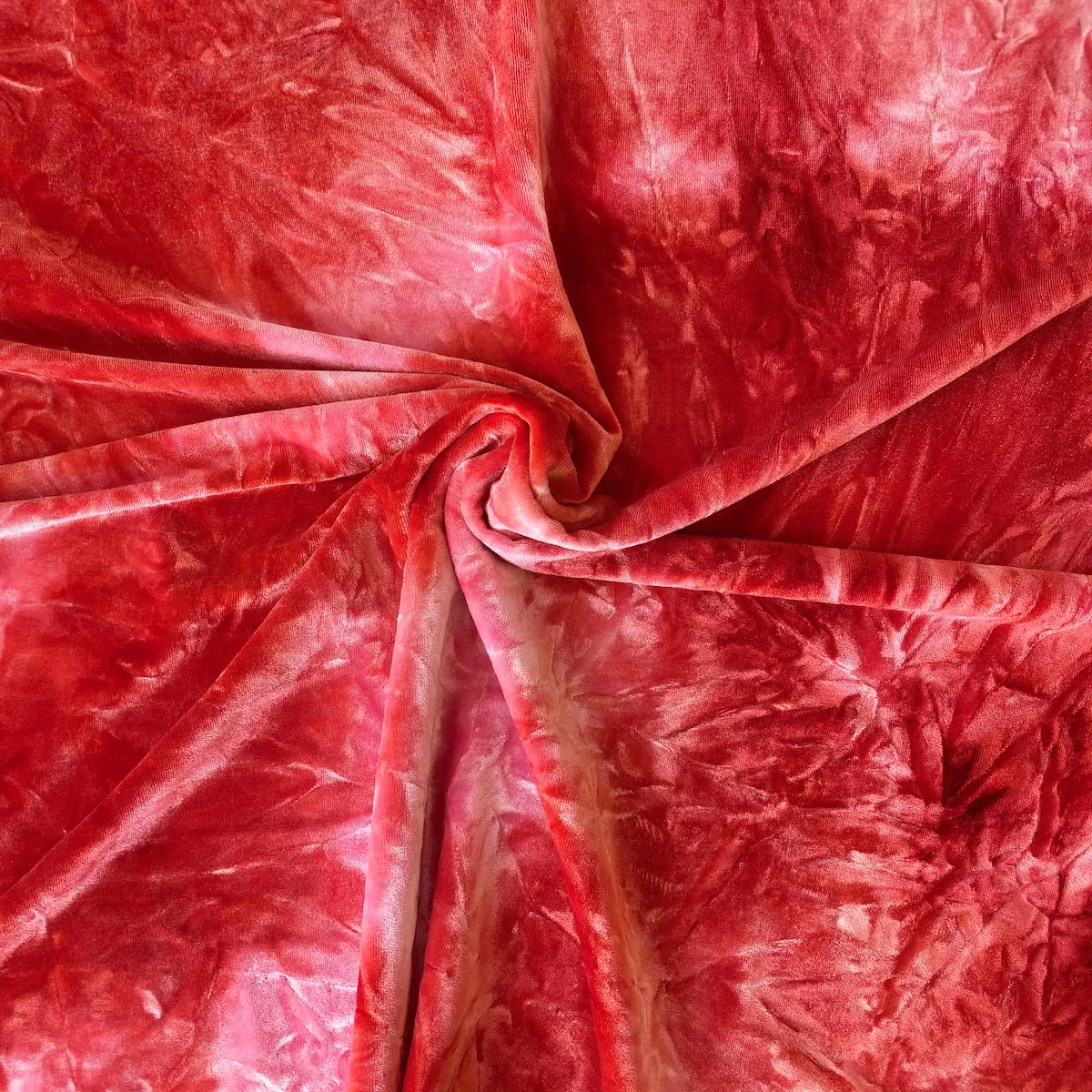 Red Pink Tie Dye Stretch Velvet Fabric