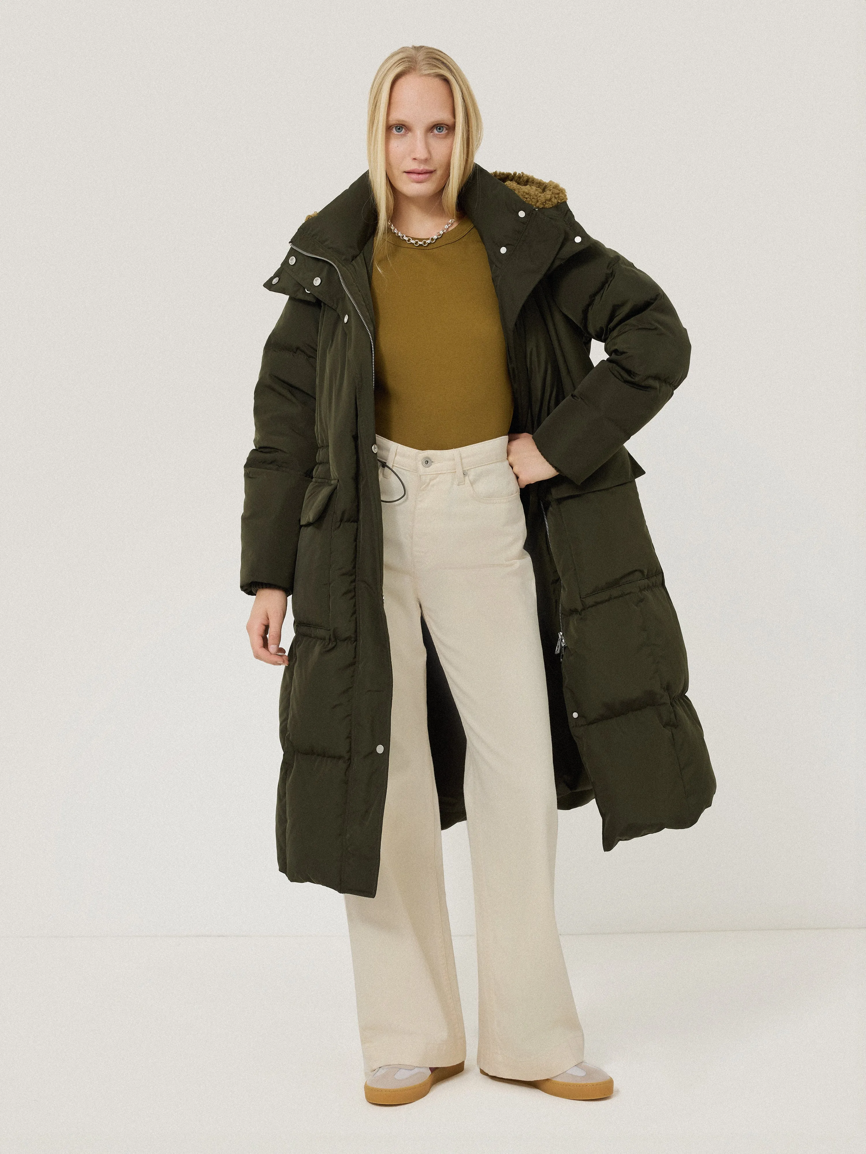 Relaxed Longline Puffer Coat | Dark Kale