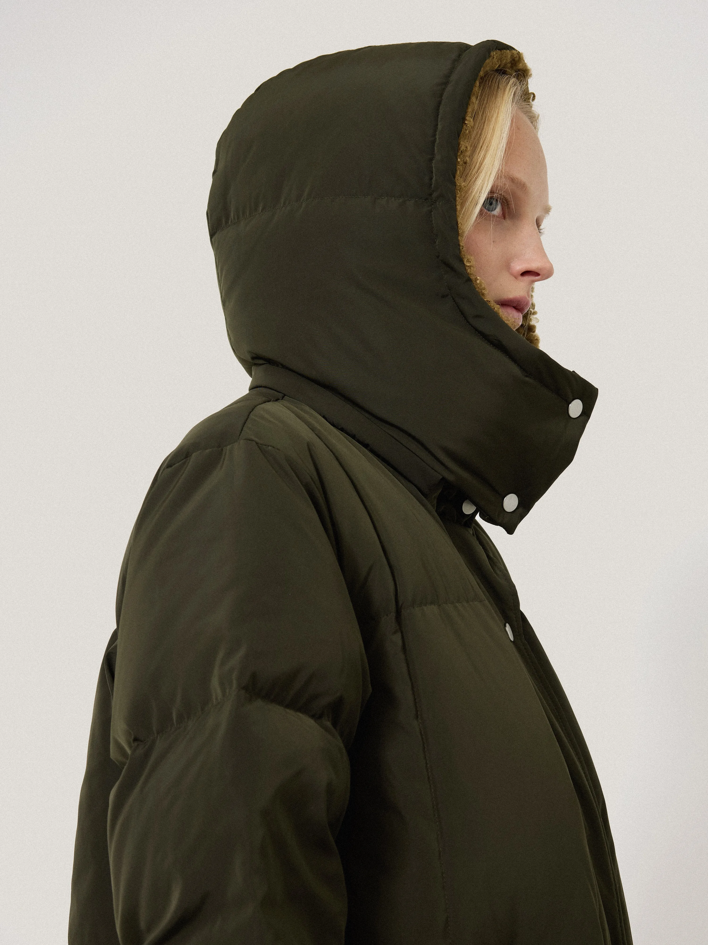 Relaxed Longline Puffer Coat | Dark Kale