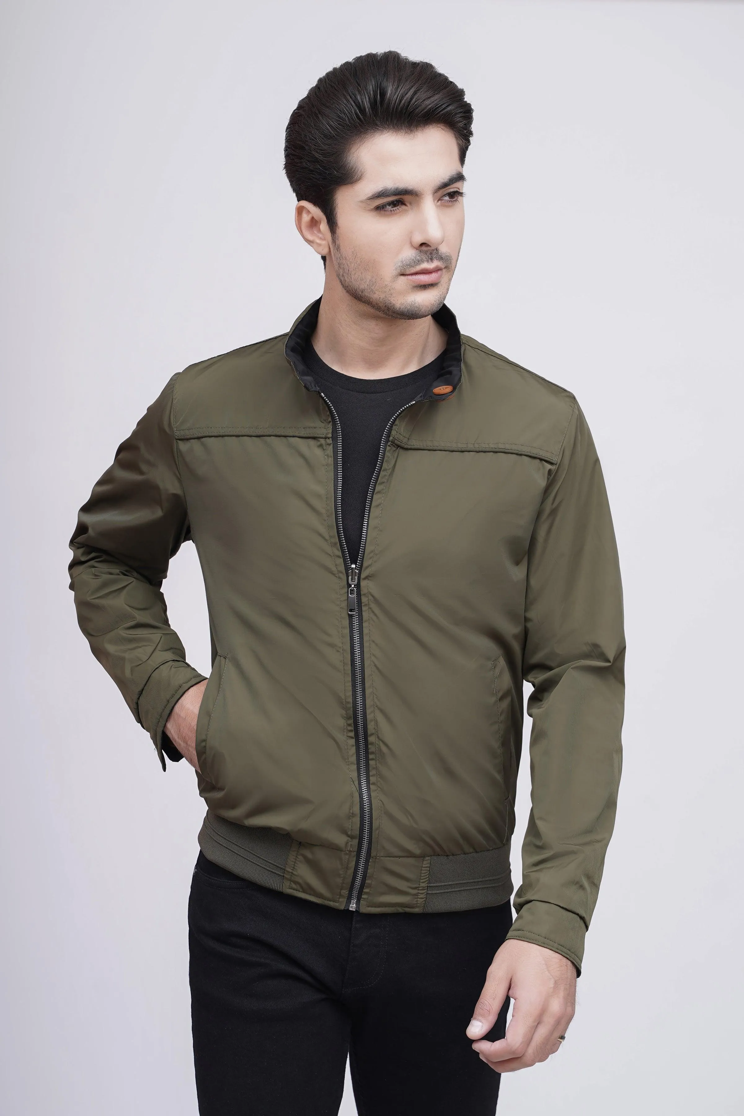 REVERSIBLE JACKET FULL SLEEVE BLACK GREEN