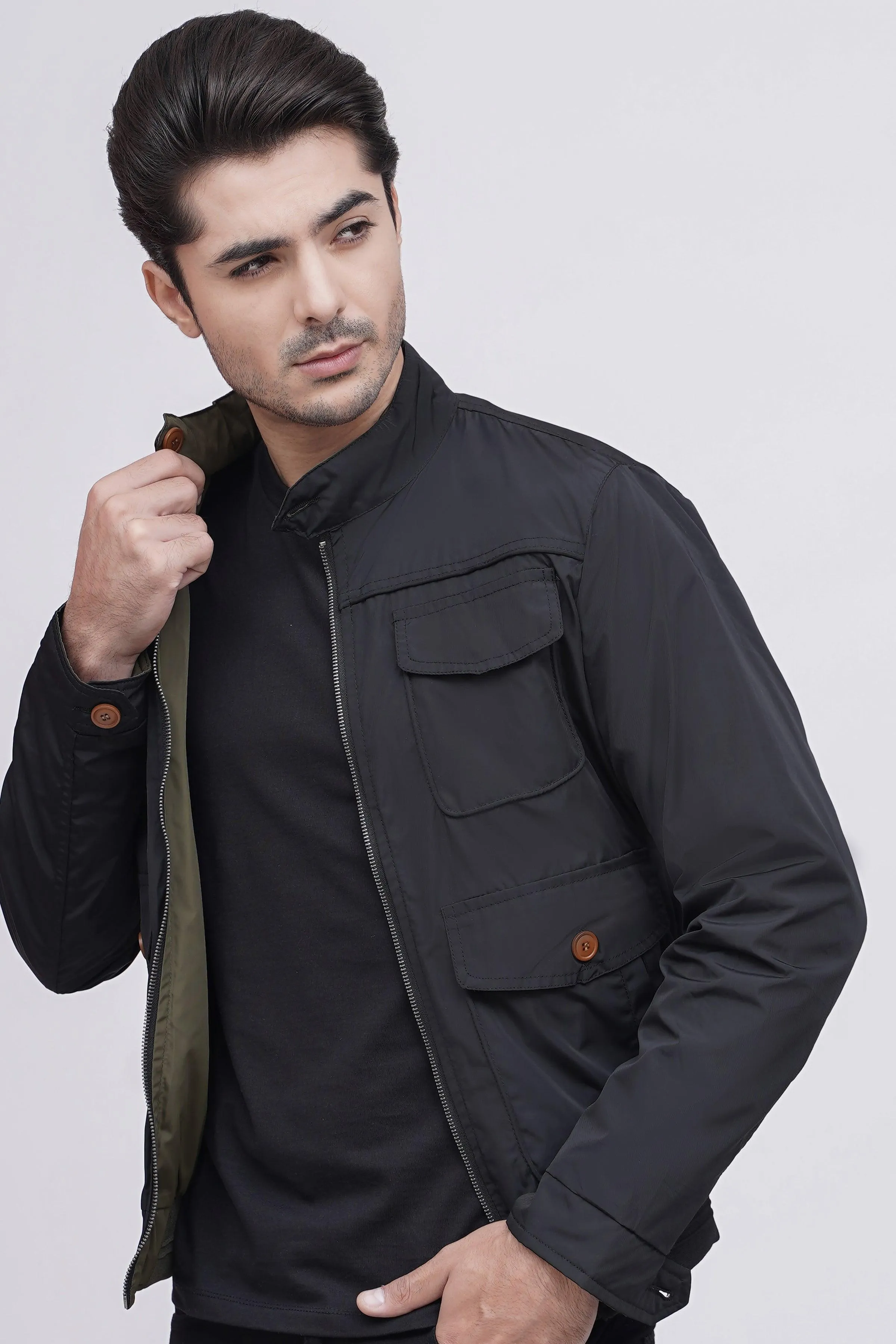 REVERSIBLE JACKET FULL SLEEVE BLACK GREEN