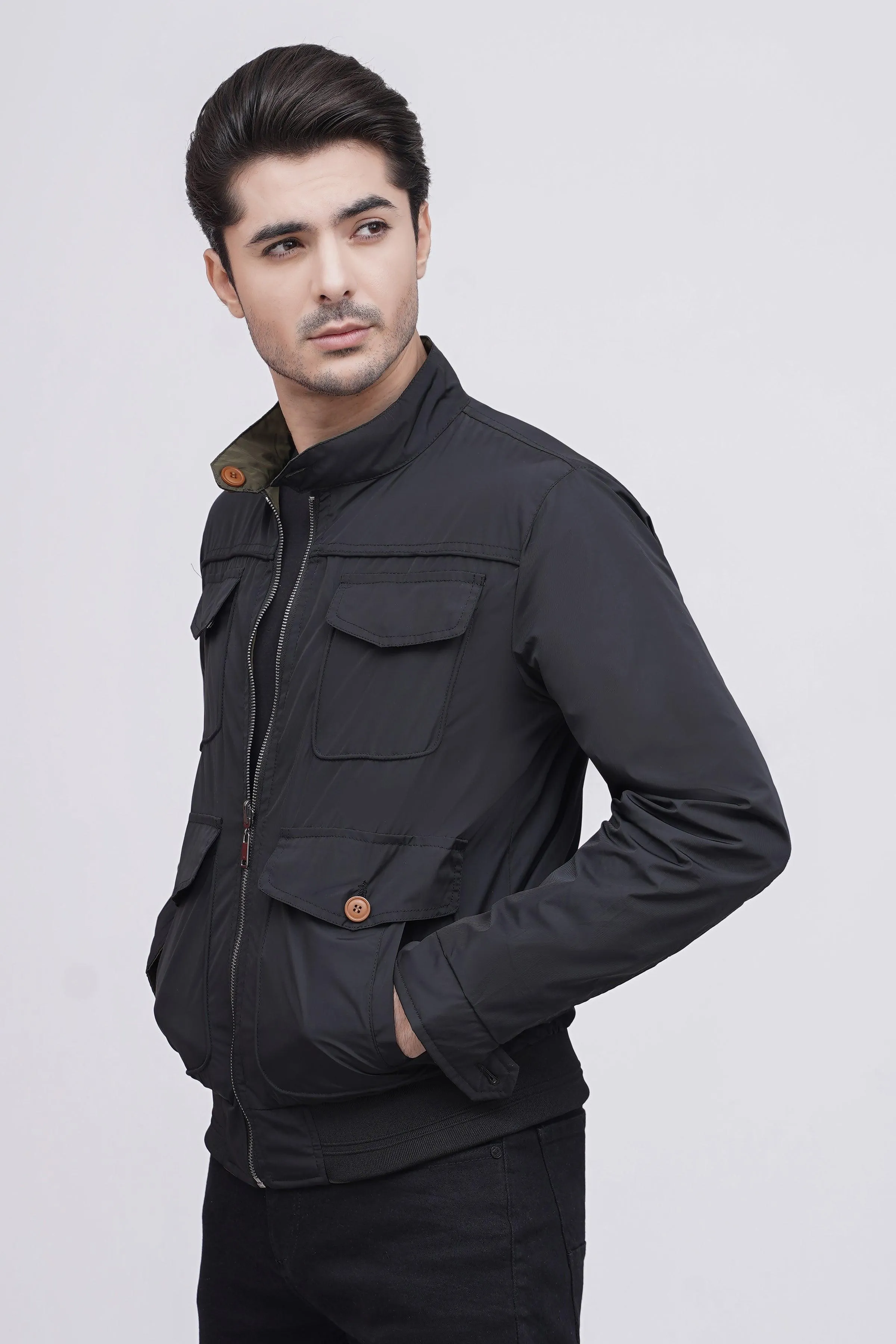 REVERSIBLE JACKET FULL SLEEVE BLACK GREEN