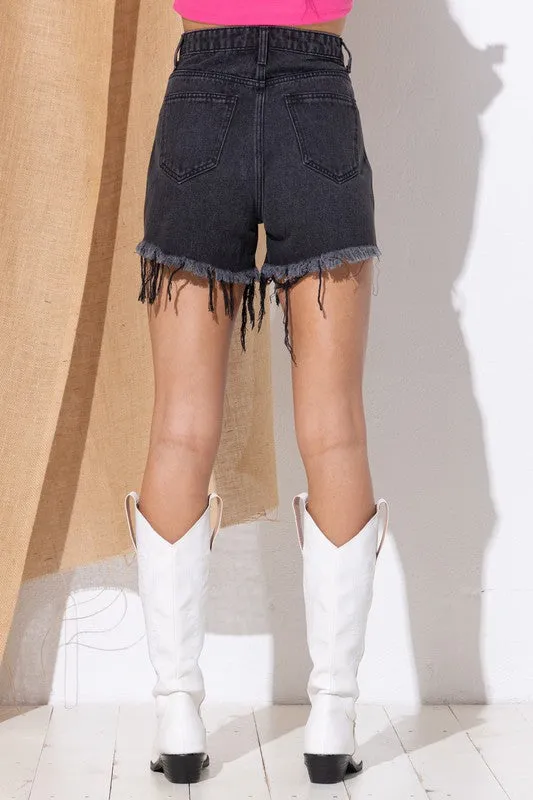 RHINESTONE FRINGE DENIM SHORTS