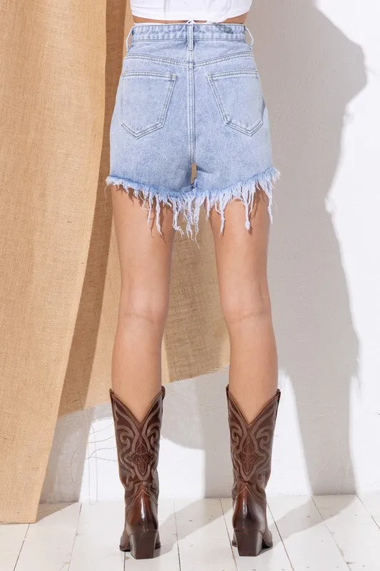 RHINESTONE FRINGE DENIM SHORTS