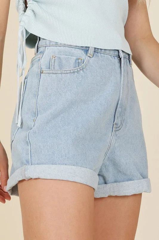 roll up denim shorts