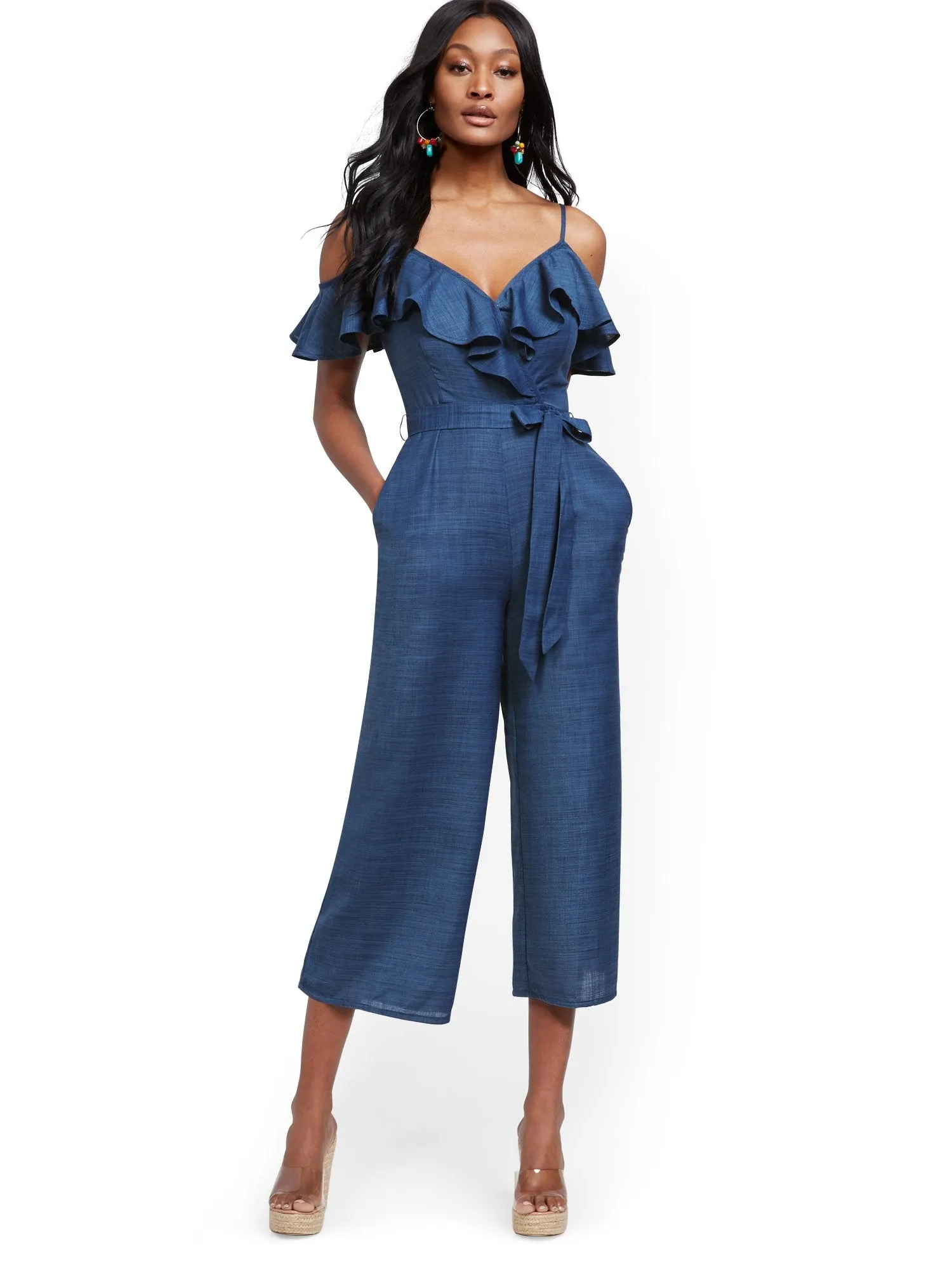 Ruffled Cold-Shoulder Jumpsuit