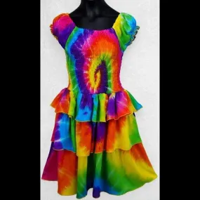 Sandi's Spiral Rainbow Tie-Dye Ruffle Dress