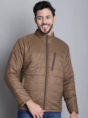 Solid Brown and Beige Full Sleeves Mock Collar Reversible Regular Fit Casual Jacket for Men