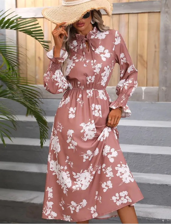 TastyHottie - Fashion Drawstring Cold Shoulder Floral Dress