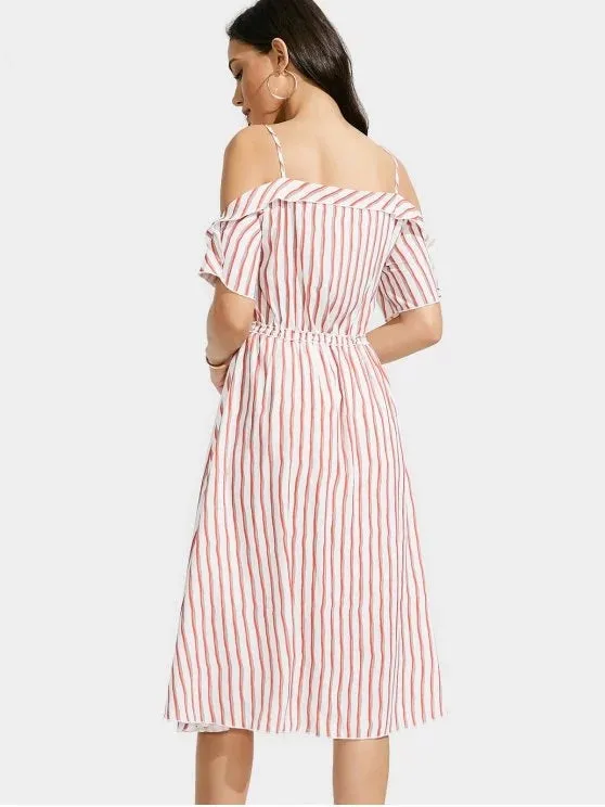 TastyHottie - Pretty Cold Shoulder Striped Cami Dress