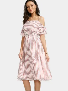 TastyHottie - Pretty Cold Shoulder Striped Cami Dress