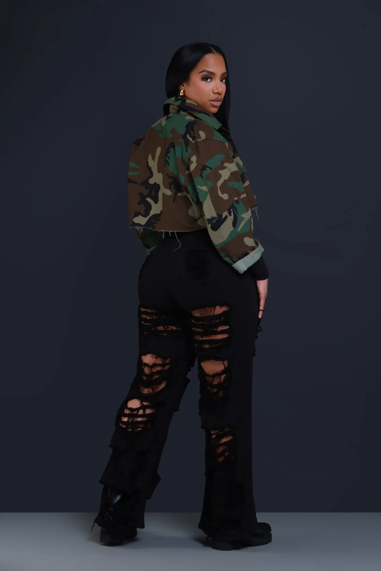 Vintage Camouflage Cropped Jacket - Olive