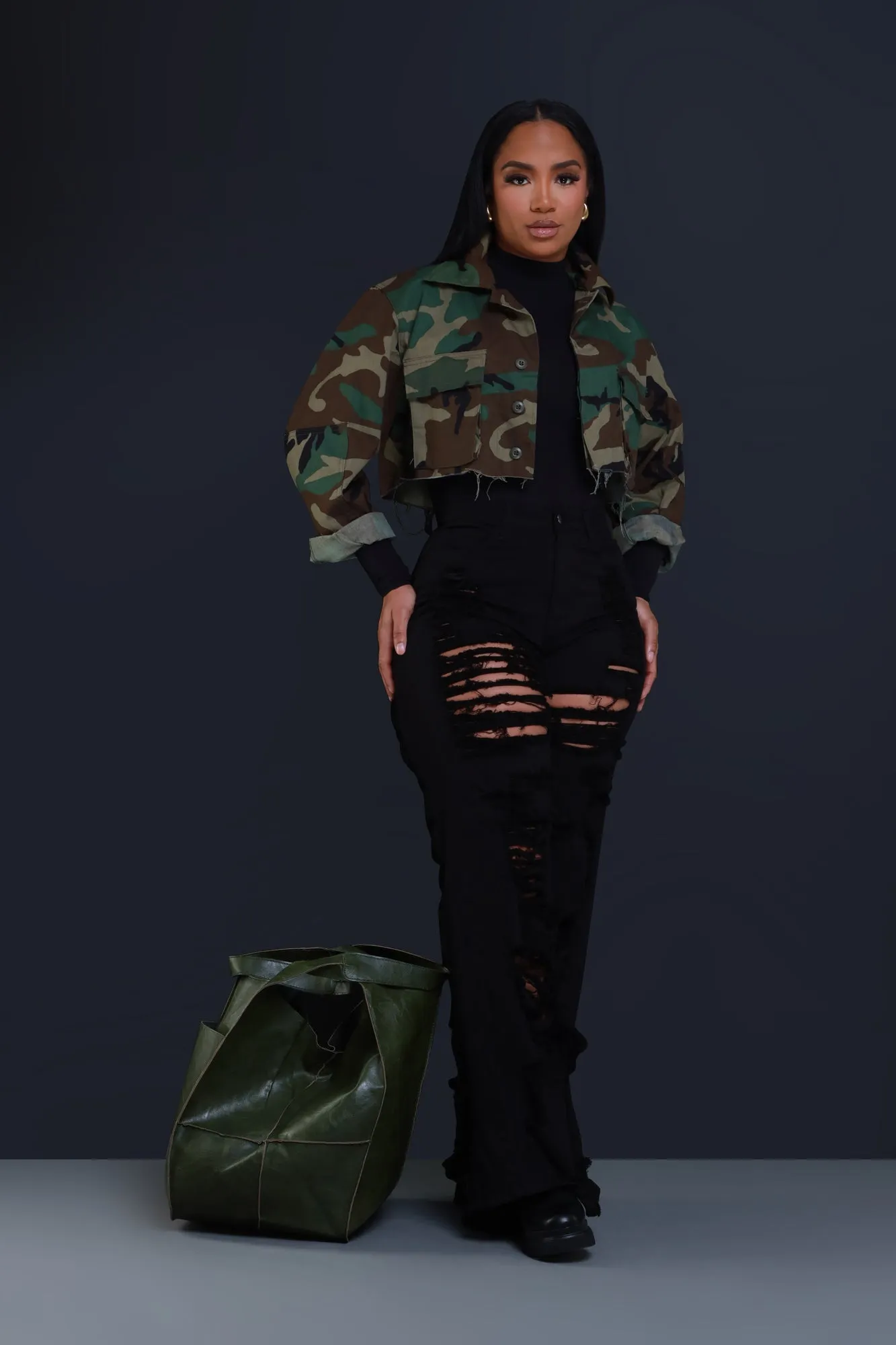 Vintage Camouflage Cropped Jacket - Olive