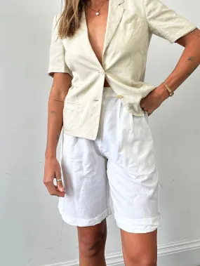 Vintage Linen Pleated High Waisted Bermuda Shorts - W25