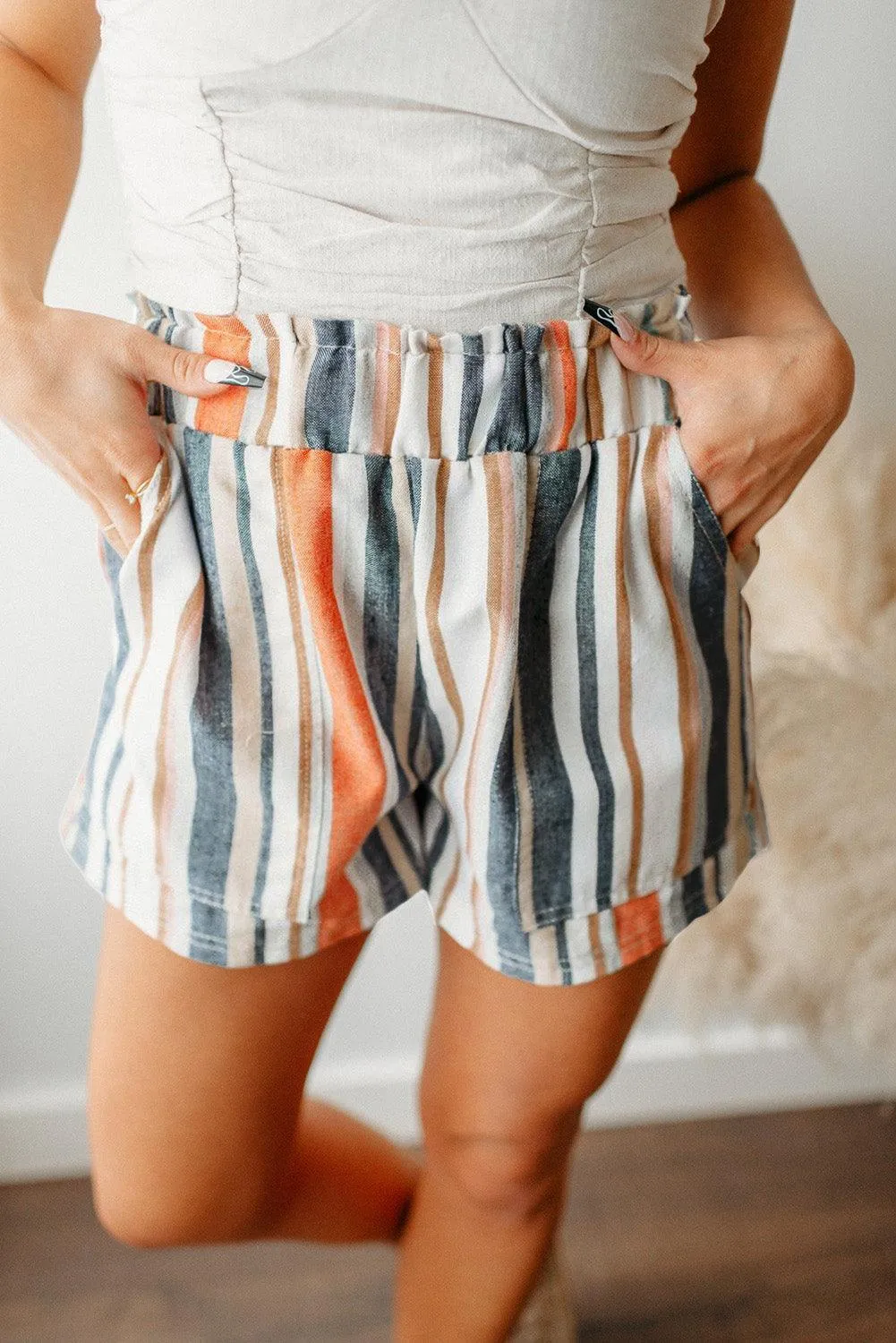 Vintage Navy Stripe Casual Shorts