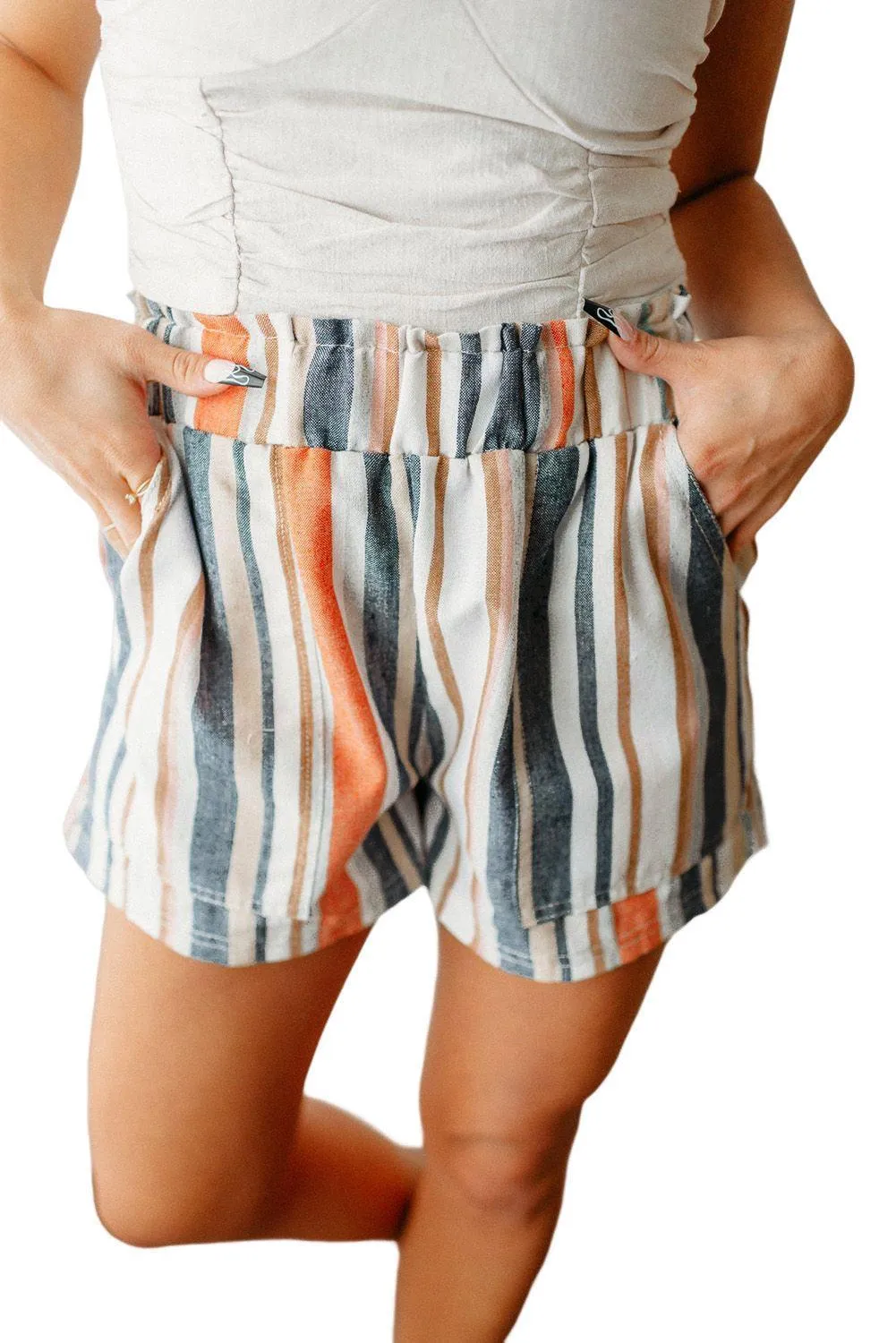 Vintage Navy Stripe Casual Shorts