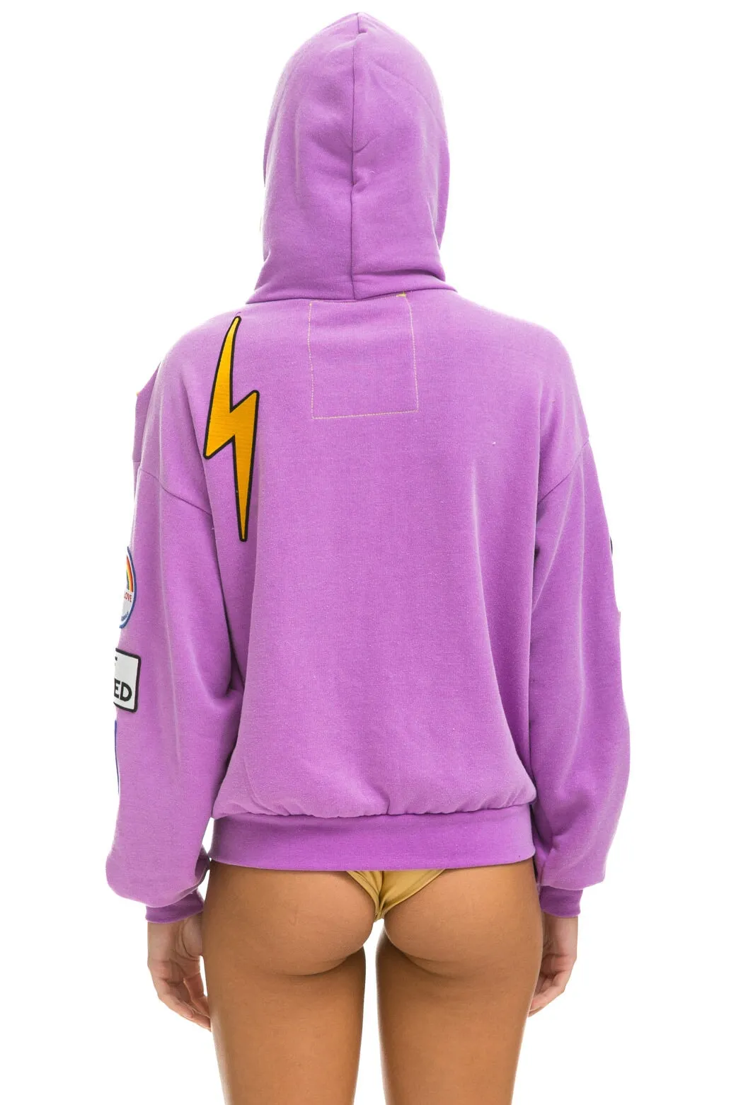 VINTAGE PATCH ZIP HOODIE RELAXED - NEON PURPLE