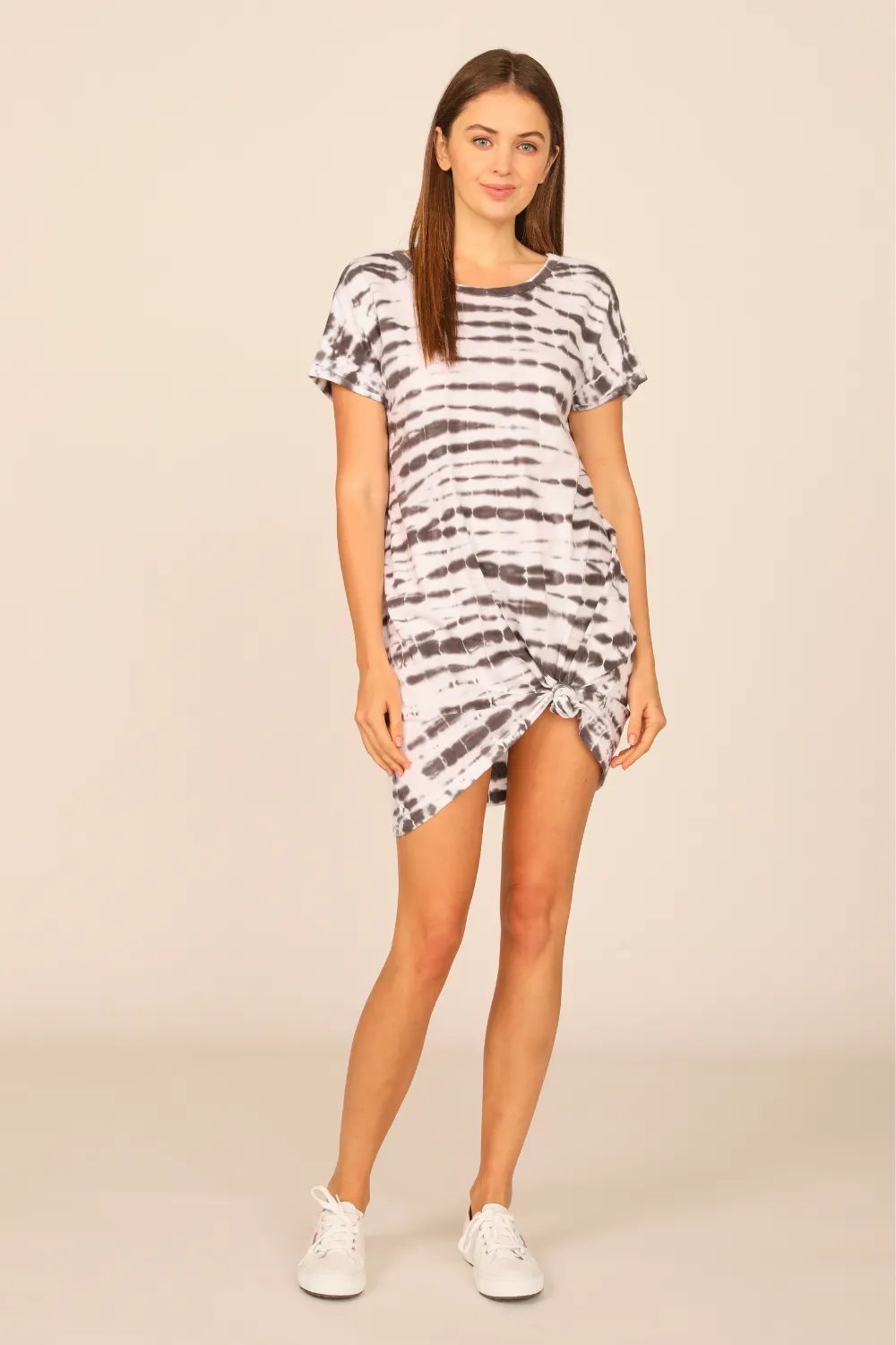 Washed Black Tie Dye V-Back Tee Shirt Dress