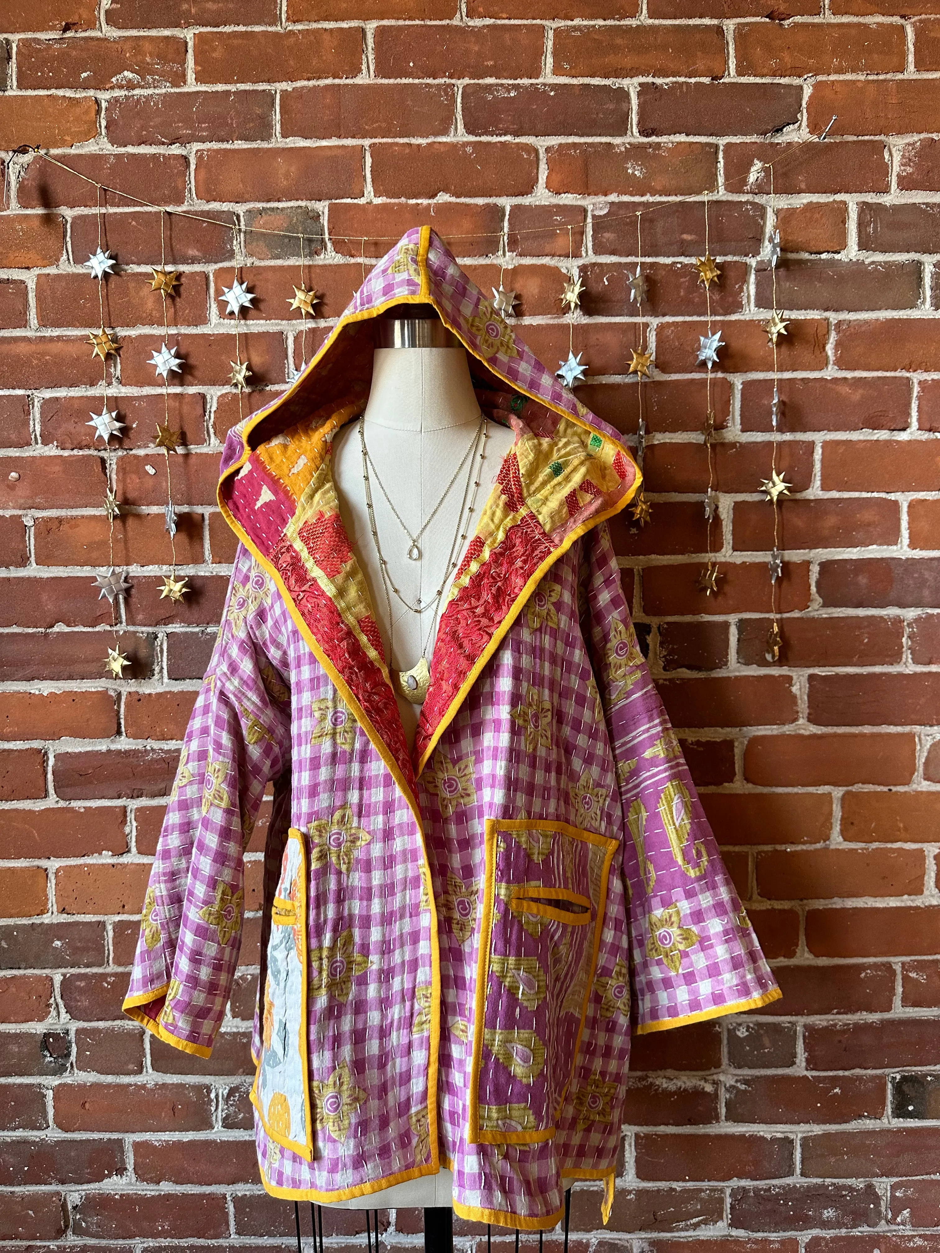 Willow Reversible Kantha Hooded Patchwork Jacket