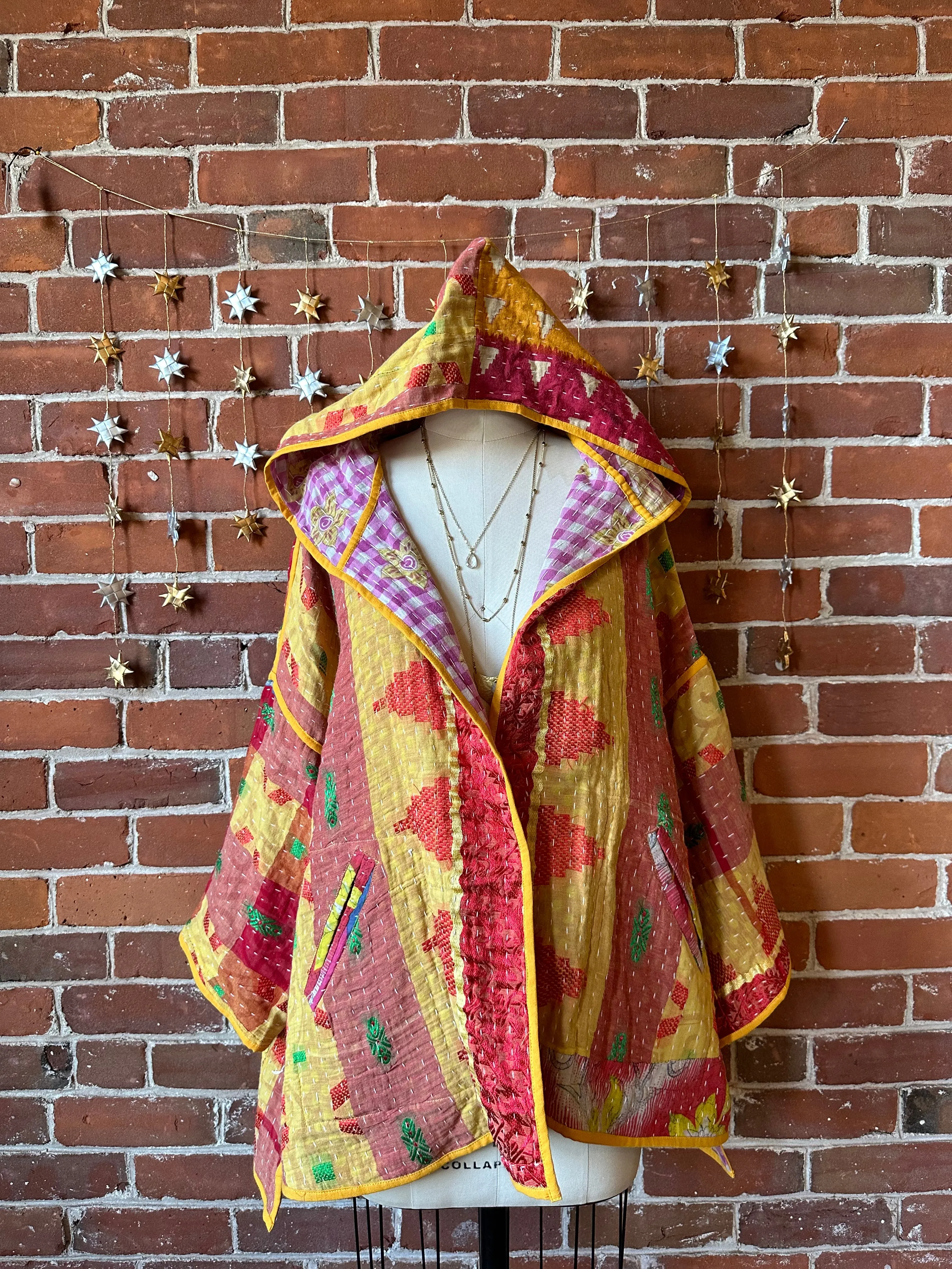 Willow Reversible Kantha Hooded Patchwork Jacket