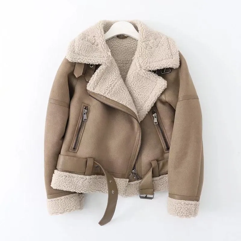 Winter Women Faux Shearling Sheepskin Fake Leather Jackets