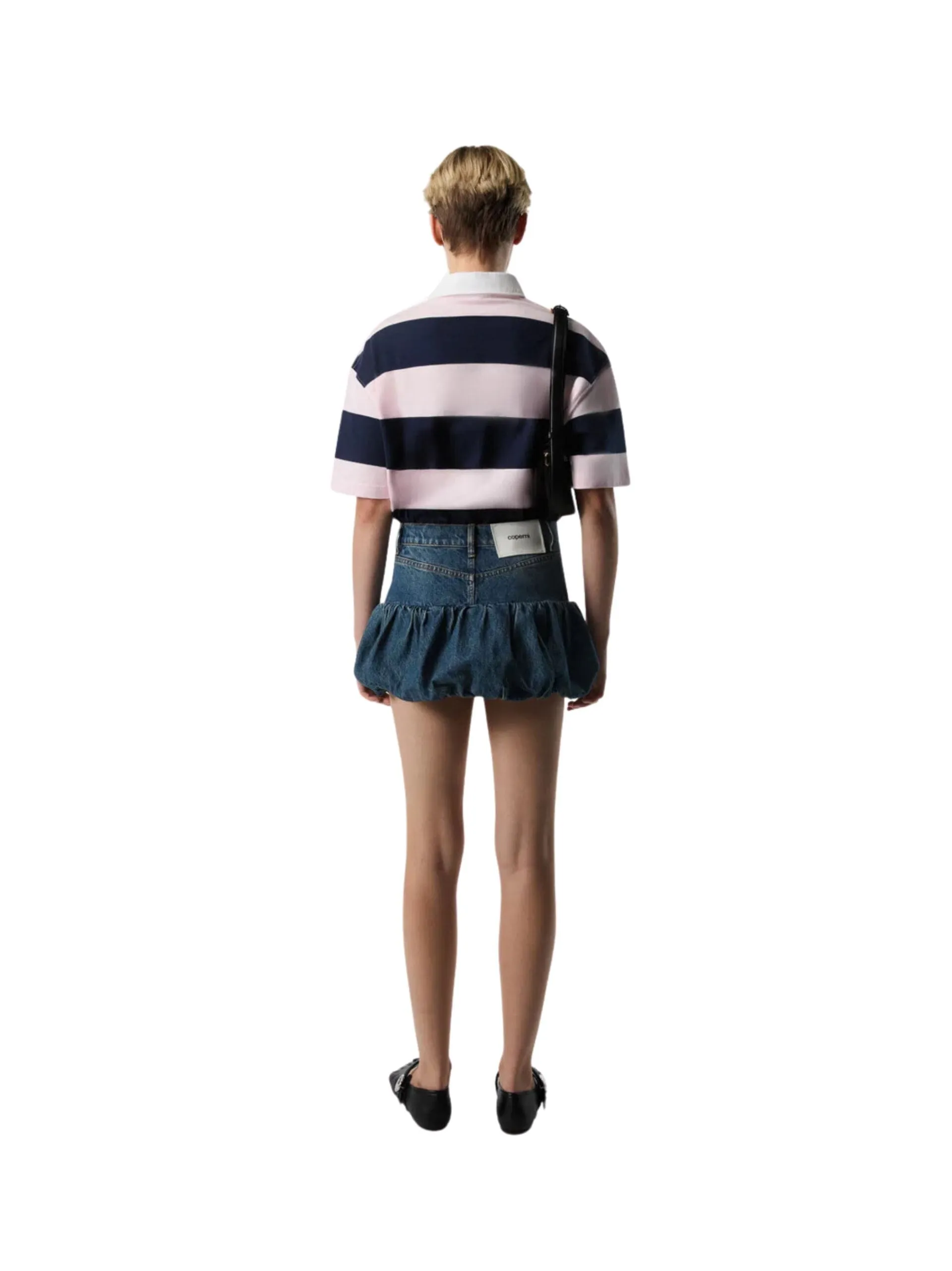 Woven Gathered Hem Denim Mini Skirt / Blue